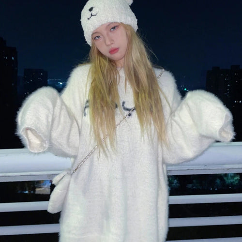 Load image into Gallery viewer, Autumn Winter Soft Mohair Pullover Women Caual Loose White Sweater Warm Knitting Y2k Aesthetic Sueter Mujer Streetwear
