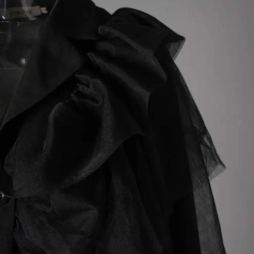 Load image into Gallery viewer, Women Black Irregular Mesh Ruffles Big Size Blazer New Lapel Long Sleeve Jacket Fashion Tide Spring Autumn 2025 CP3519
