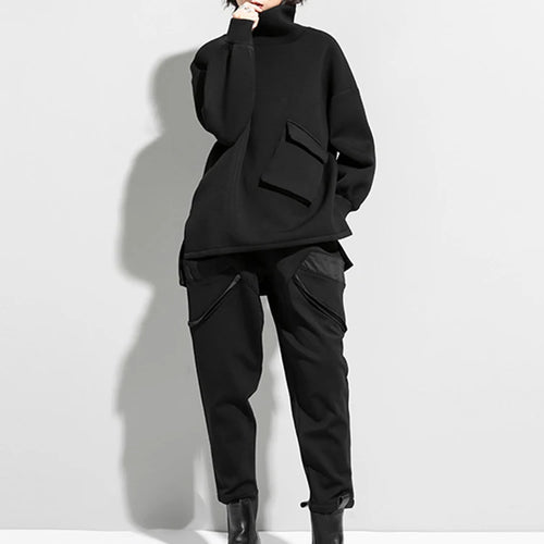 Load image into Gallery viewer, Women Big Size Pocket Irregular T-shirt New Turtleneck Long Batwing Sleeve  Fashion Tide  Spring Autumn 2025 1DD1482
