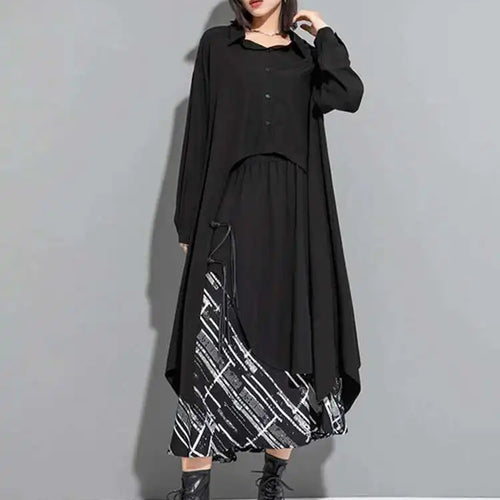 Load image into Gallery viewer, Women Black Irregular Back Long Big Size Blouse New Lapel Long Sleeve Loose Fit Shirt Fashion Spring Autumn 2025 1DF6517
