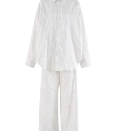 Big Size Striped Shirt Wide Leg Pants Two Piece Suit New Lapel Long Sleeve Women Fashion Tide Spring Autumn 2025 CPG19730