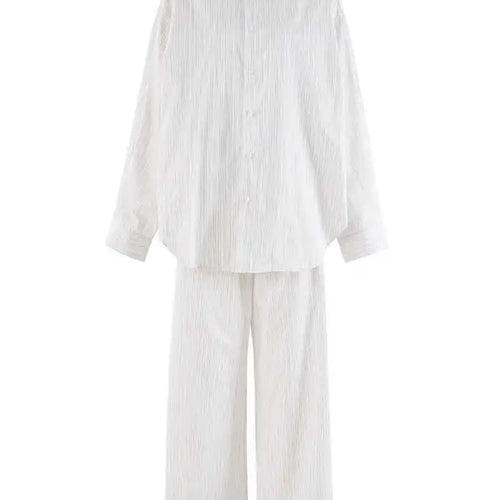 Load image into Gallery viewer, Big Size Striped Shirt Wide Leg Pants Two Piece Suit New Lapel Long Sleeve Women Fashion Tide Spring Autumn 2025 CPG19730
