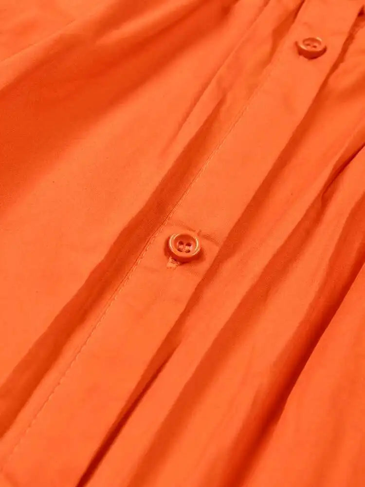 Women Orange Irregular Pleated Big Size Dress New Stand Collar Long Sleeve  Fashion Tide Spring Autumn 2025  1DF4807115