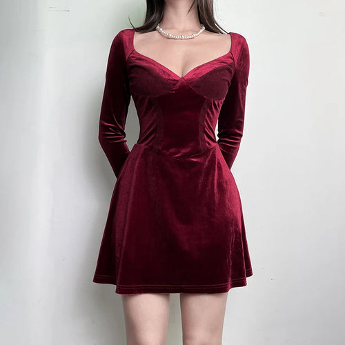 Load image into Gallery viewer, Fashion Elegant Velour Party Dress Long Sleeve A-Line Solid Basic Clubwear Prom Autumn Dress Women Slim V-Neck Clothe

