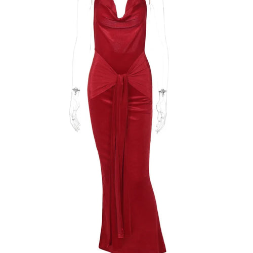 Load image into Gallery viewer, Halter Draped Ruched Sexy Maxi Dress For Women Gown Deep V Neck Sleeveless Backless Bodycon Club Long Dress Elegant
