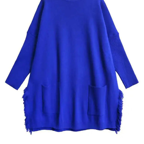 Load image into Gallery viewer, Blue Big Size Slit Burr Knitting Sweater Turtleneck Long Sleeve Women Pullovers New Fashion Spring Autumn 2025 1DH8060
