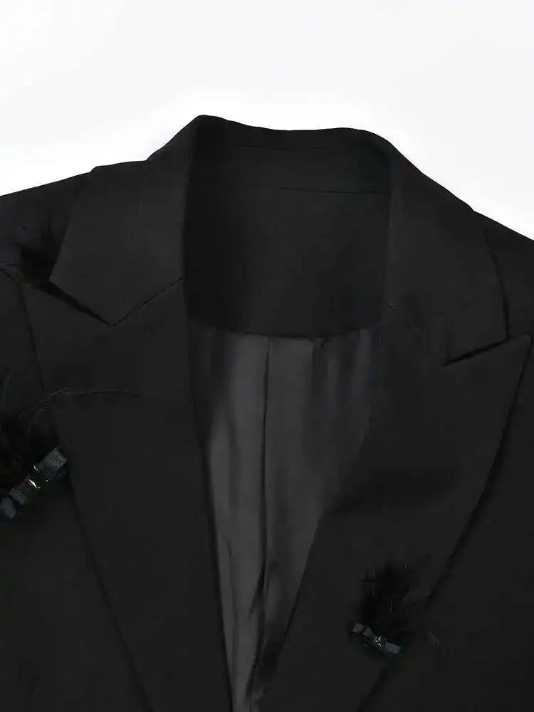 Women Black Nailed Feather Elegant Blazer New Lapel Long Sleeve Loose Fit Jacket Fashion Tide Spring Autumn 2025 CP1821