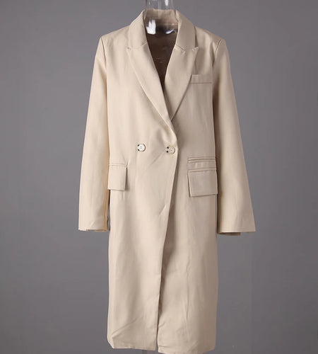 Women Khaki Double Breasted Big Size Elegant Blazer New Lapel Long Sleeve Jacket Fashion Tide Spring Autumn 2025 1DH3412