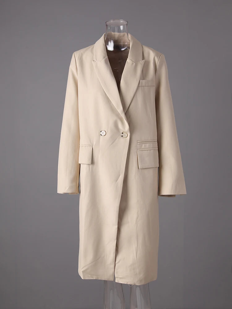 Women Khaki Double Breasted Big Size Elegant Blazer New Lapel Long Sleeve Jacket Fashion Tide Spring Autumn 2025 1DH3412