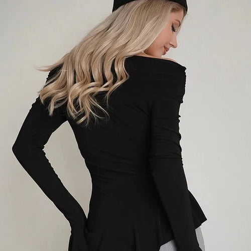 Load image into Gallery viewer, Fashion Long Flared Sleeves Leaf Edge High Elasticity Tight  Women&#39;s Top T-shirt Slim Spring/summer New 2025 Streetwear
