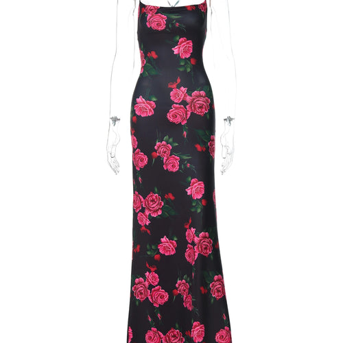 Load image into Gallery viewer, Floral Print Slips Backless Lace Up Sexy Bodycon Maxi Prom Dress Summer Women Elegant Clothes Birthday Party Festival

