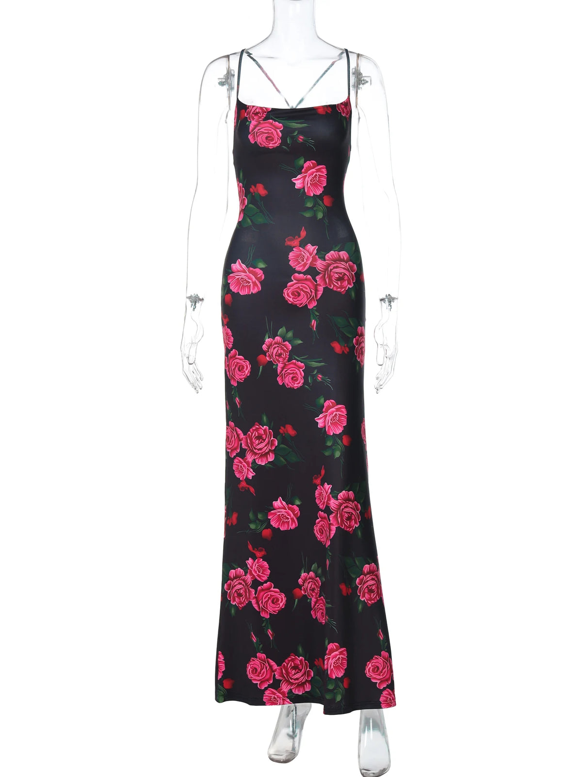 Floral Print Slips Backless Lace Up Sexy Bodycon Maxi Prom Dress Summer Women Elegant Clothes Birthday Party Festival