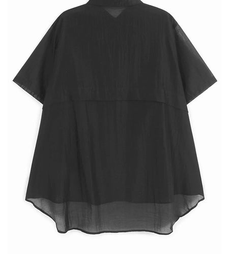 Black Irregular Thin Shirt Wide Leg Shorts Two Piece Suit New Lapel Short Sleeve Women Fashion Spring Summer 2025 1DJ1434