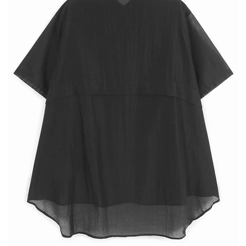 Load image into Gallery viewer, Black Irregular Thin Shirt Wide Leg Shorts Two Piece Suit New Lapel Short Sleeve Women Fashion Spring Summer 2025 1DJ1434
