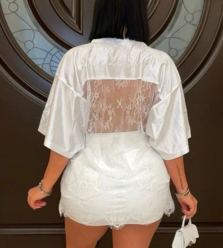 Loose Jacquard Letter Print T-Shirts Women V-Neck See Through Backless Short Sleeve Y2K Sexy Trend Streetwear Tops