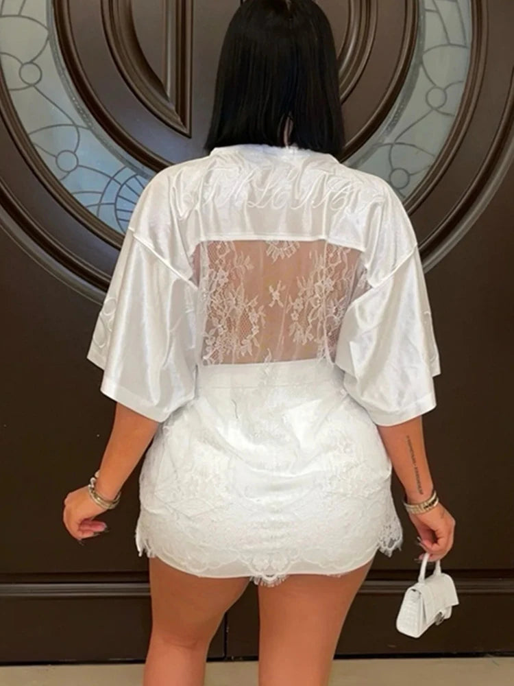 Loose Jacquard Letter Print T-Shirts Women V-Neck See Through Backless Short Sleeve Y2K Sexy Trend Streetwear Tops