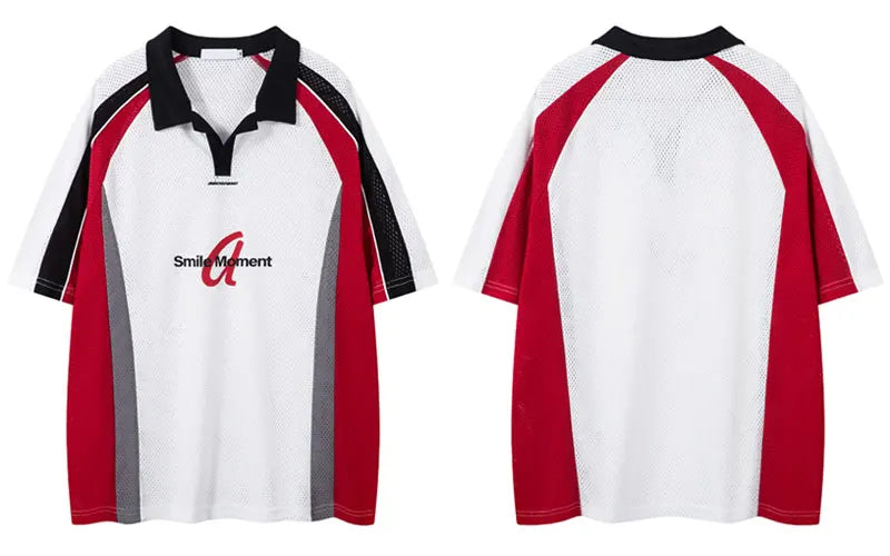 Vintage Mesh Jersey T-Shirt Y2K Graphic Printed Patchwork Sport Tshirt Streetwear Hip Hop Baggy Breathable Quick Drying Top Tee