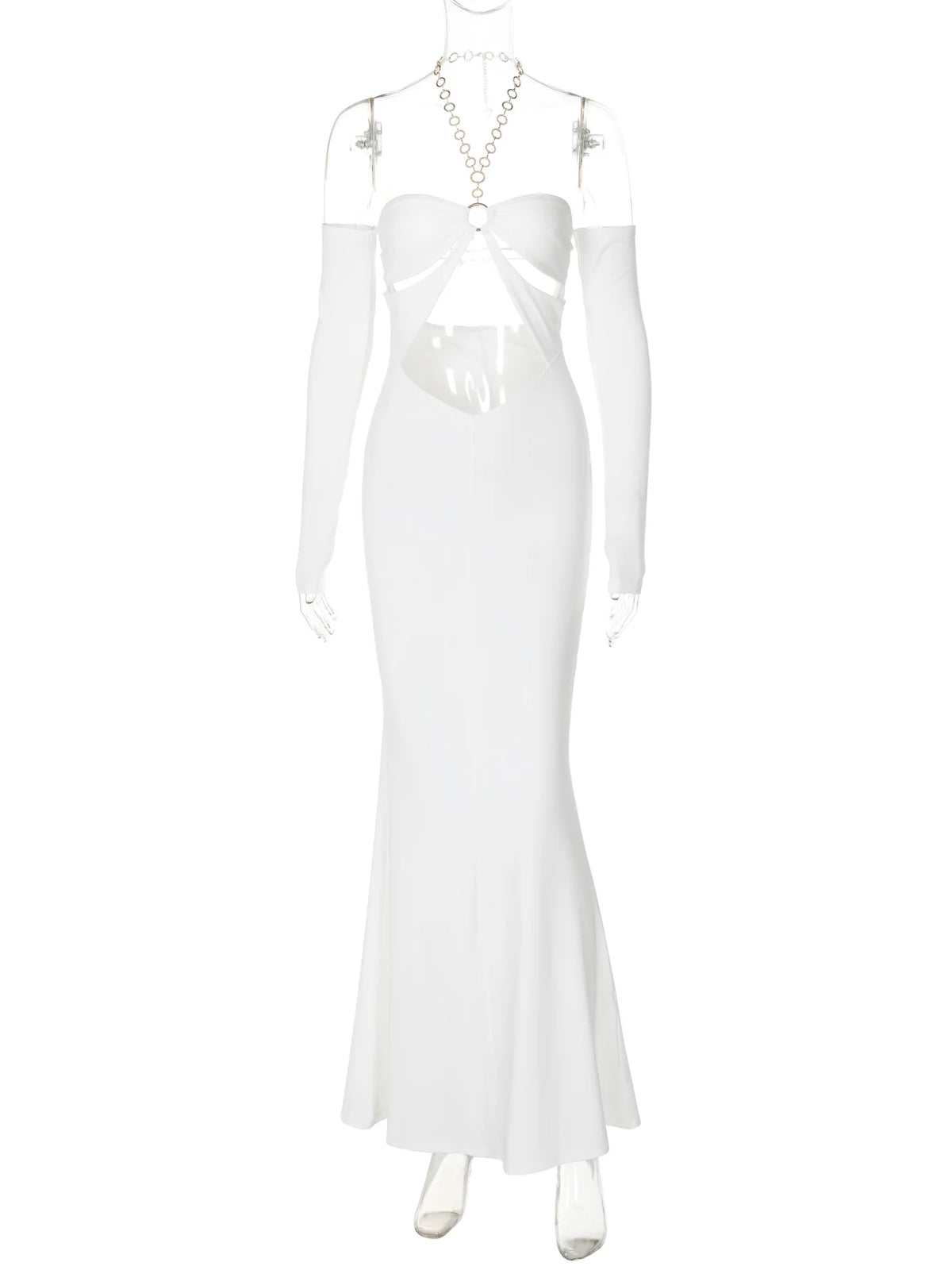 Halter Solid Chain Long Sleeve Hollow Out Backless Sexy Slim Maxi Dress Fall Women Fashion Outfits Beach Festival Party