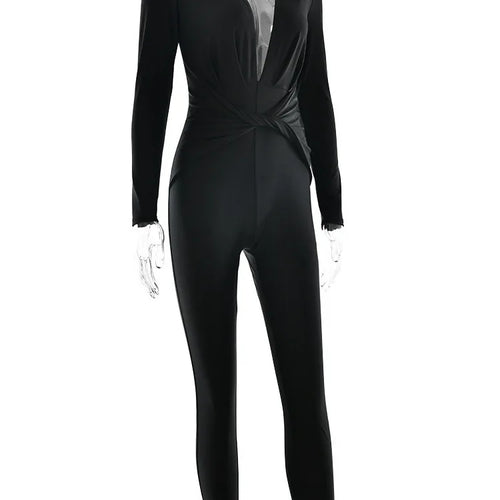 Load image into Gallery viewer, Sexy Deep V Elastic Tight Long Sleeved Women Jumpsuit 2025 Autumn Winter New Female Jumpsuit Temperament Street Clothing
