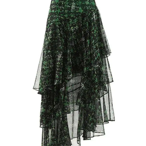 Load image into Gallery viewer, High Waist Green Print Zipper Irregular Mesh Holiday Half-body Skirt Women Fashion Tide New Spring Summer 2025 1DF6554

