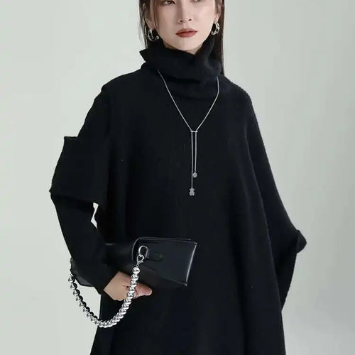 Load image into Gallery viewer, Women Gray Irregular Design Knitting Dress New Turtleneck Long Sleeve Loose Fit Fashion Tide Spring Autumn 2025 1DF2618

