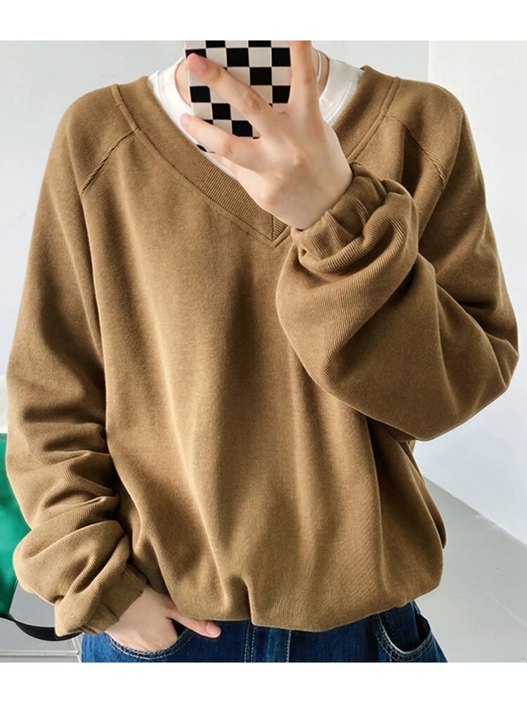 Knitting Loose Sweater For Women V Neck Long Sleeve Causal Minimalist Sweater Female Fashion Autumn Clothing