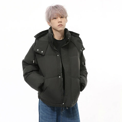 Load image into Gallery viewer, Simple Men&#39;s Padded Jackets Hooded Drawstring Solid Color Warm Short Parkas Korean Casual Male Thckened Coats Tide 9C9343
