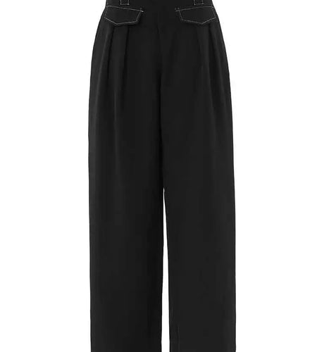 High Waist Black Topstitched Long Wide Leg Pants New Loose Fit Trousers Women Fashion Tide Spring Autumn 2025 1DF7779