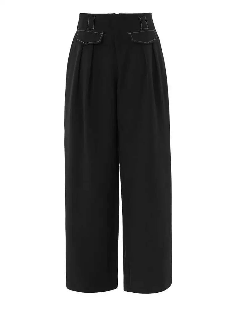 High Waist Black Topstitched Long Wide Leg Pants New Loose Fit Trousers Women Fashion Tide Spring Autumn 2025 1DF7779