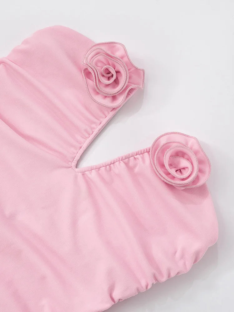 Rose Strapless Sexy Maxi Dress Women Pink Gown Off-shoulder V Neck Backless Sleeveless Bodycon Beach Club Long Dress