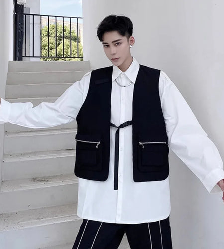 Male Coat Solid Color Mulit-zippers Vest Collarless Personalized Sleeveless Casual Fashionable Men's Tank Tops 2025 9W1243