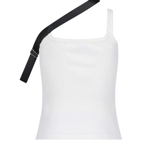 Load image into Gallery viewer, Minimalist Solid Tank Top For Women Square Collar Sleeveless Slimming Spliced Belt Vest Female Fashion Clothing
