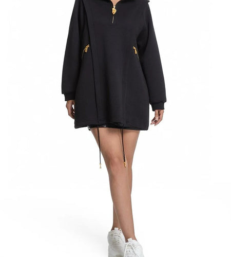 Loose Spliced Zippers Casual Hoodies for Women Stand Neck Long Sleeves Patchwork Lace Up Fashion Hoodie Female New