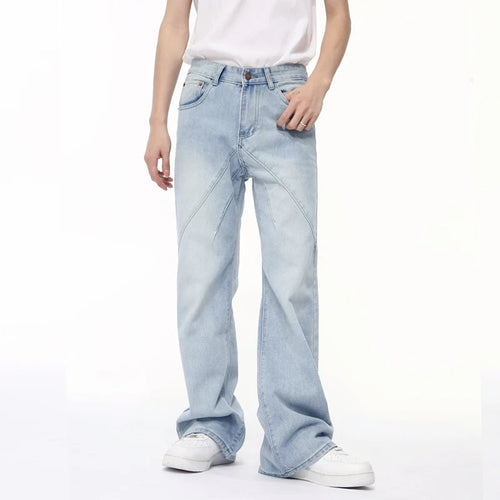 Load image into Gallery viewer, American Style Men&#39;s Jeans Patchwork Design Straight Casual Male Denim Pants Wide Leg Menwear Stylish 9C6400
