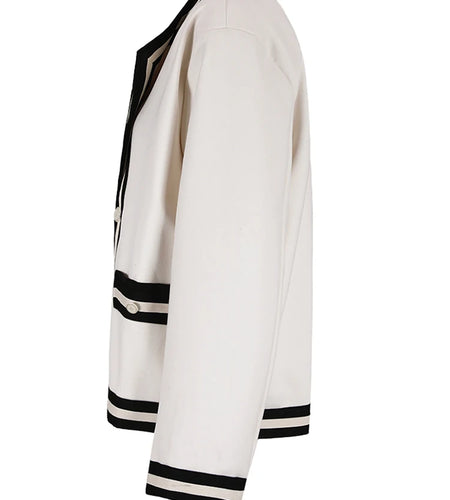 Women White Striped Big Size Elegant Blazer New Lapel Long Sleeve Loose Fit Jacket Fashion Tide Spring Autumn 2025 CPG0594