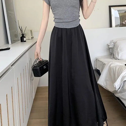 Load image into Gallery viewer, Korean Casual Women's Black White Elegant Simple Pleated A-line Skirt Spring Summer Fashion Slim High Waist Long Skirts Popular
