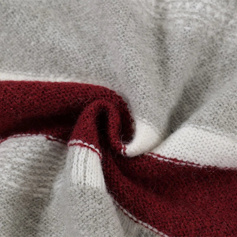 Men's Sweater New Korean Striped Turn-down Collar Contrast Color Design Personality Male Pullover Clothing Spring 9W1895