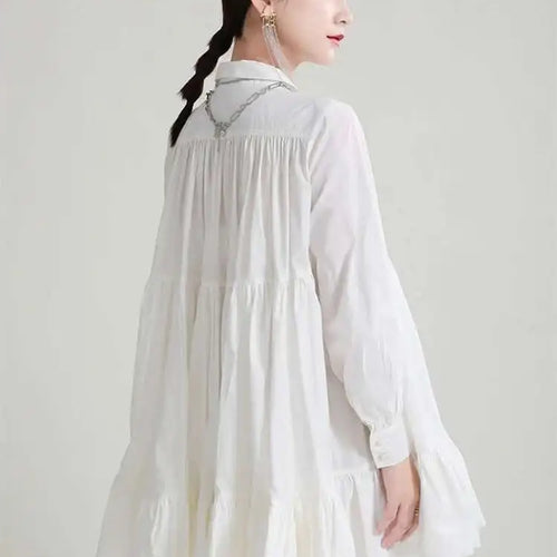 Load image into Gallery viewer, Women Black Pleated Elegant Mini Shirt Dress New Lapel Long Sleeve Loose Fit Fashion Tide Spring Autumn 2025 1DE365901
