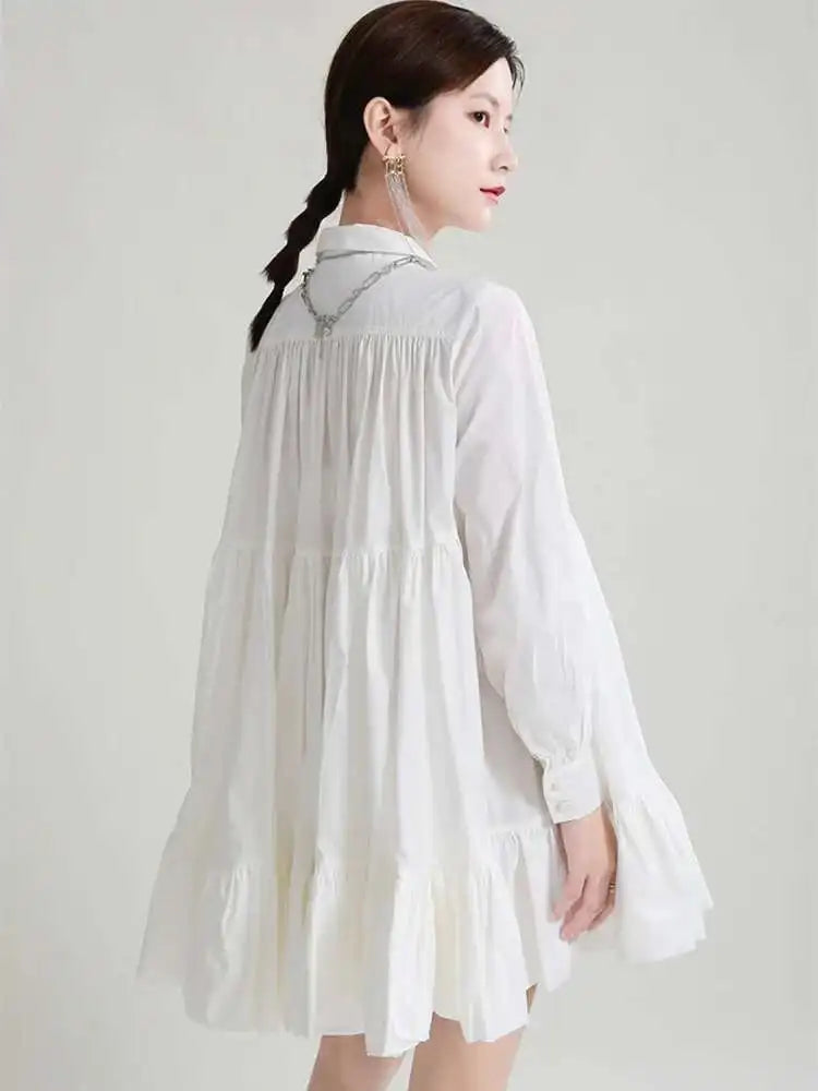 Women Black Pleated Elegant Mini Shirt Dress New Lapel Long Sleeve Loose Fit Fashion Tide Spring Autumn 2025 1DE365901