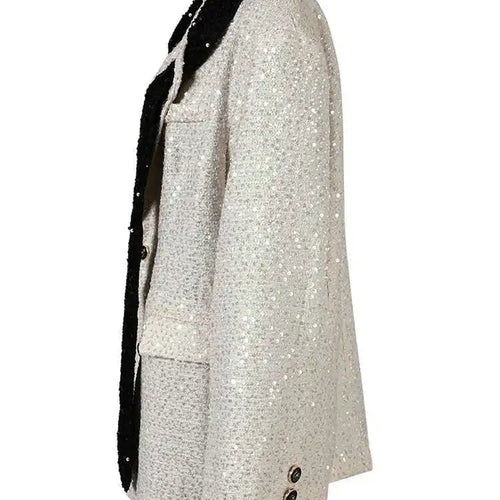 Load image into Gallery viewer, Women Beige Sequins Big Size Elegant Blazer New Lapel Long Sleeve Loose Fit Jacket Fashion Tide Spring Autumn 2025 CPG0776
