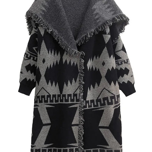 Load image into Gallery viewer, Black Big Size Knitting Long Thtick Cardigan Sweater Loose Lapel Long Sleeve Women New Fashion Spring Autumn 2025 1DH2277
