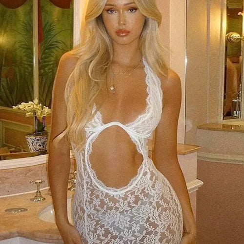 Load image into Gallery viewer, Sexy Lace Sleeveless Autumn 2024 Women New Dress Women Temperament Lace Hanging Collar Long Sexy Backless Evening Dress
