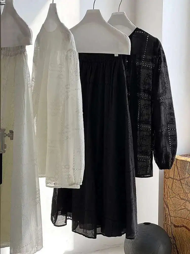 Lace Big Size Shirt Half-body Skirt Two Pieces Suit New Round Neck Long Sleeve Women Fashion Spring Autumn 2025 1DJ0062