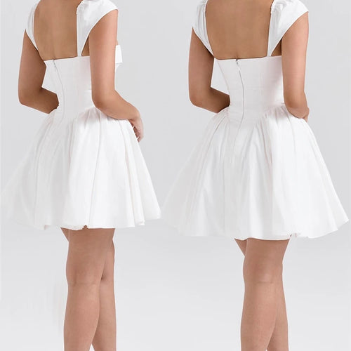 Load image into Gallery viewer, White Backless Sexy Mini Dress For Women Fashion Square Collar Short Sleeve High Waist A-line Club Party Sexy Dress
