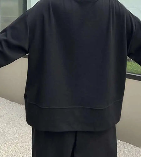 Black Topstitched Pocket Sweatshirt New Round Neck Long Sleeve Women Big Size Fashion Tide Spring Autumn 2025 1DJ0625