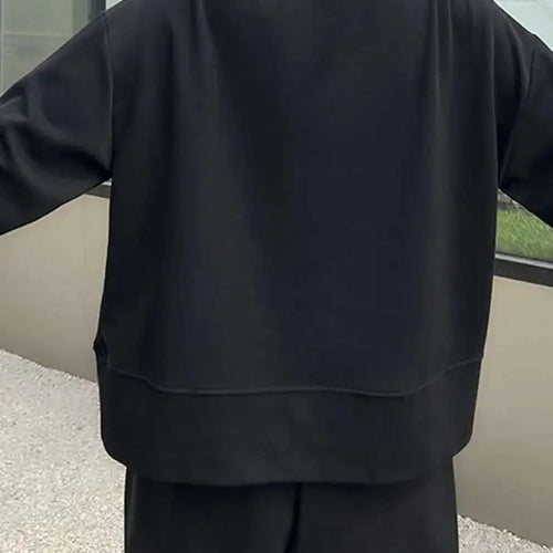 Load image into Gallery viewer, Black Topstitched Pocket Sweatshirt New Round Neck Long Sleeve Women Big Size Fashion Tide Spring Autumn 2025 1DJ0625
