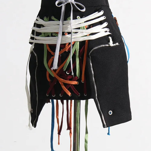Load image into Gallery viewer, Patchwork Irregular Bandage Women Skirt High Waist Mini Plus Size Casual Black Skirts Female Summer
