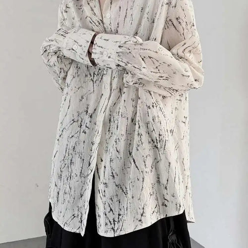 Load image into Gallery viewer, Women Pattern Printed Thin Pleated Big Size Blouse New Lapel Long Sleeve Shirt Fashion Tide Spring Autumn 2025 1DJ0406
