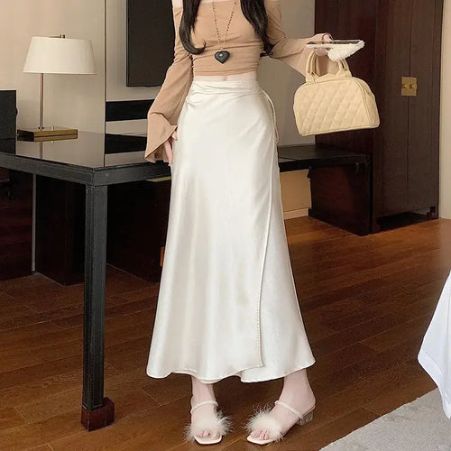 Load image into Gallery viewer, French Fashion Solid High Waist Lace-up Long Skirts 2025 Spring Summer Women Vacation Pleated Fishtail Skirt Simplicity Popular
