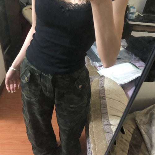 Load image into Gallery viewer, 2025 Y2k Aesthetic Lace Patchwork Crop Top Streetwear Harajuku Women Vintage U Neck T-shirt Streetwear Bow Bottoming Grunge Tees
